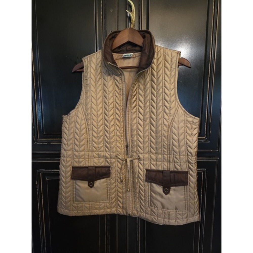 Mountain Lake Xl Gold Quilted Vest, Faux Suede Accents, Cinch Waist, Cool Nights
